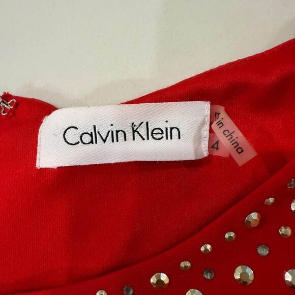 Calvin Klein NWT Silver Studded Panel Stretch Sheath Dress Women's 4 Red Formal - Picture 7 of 9